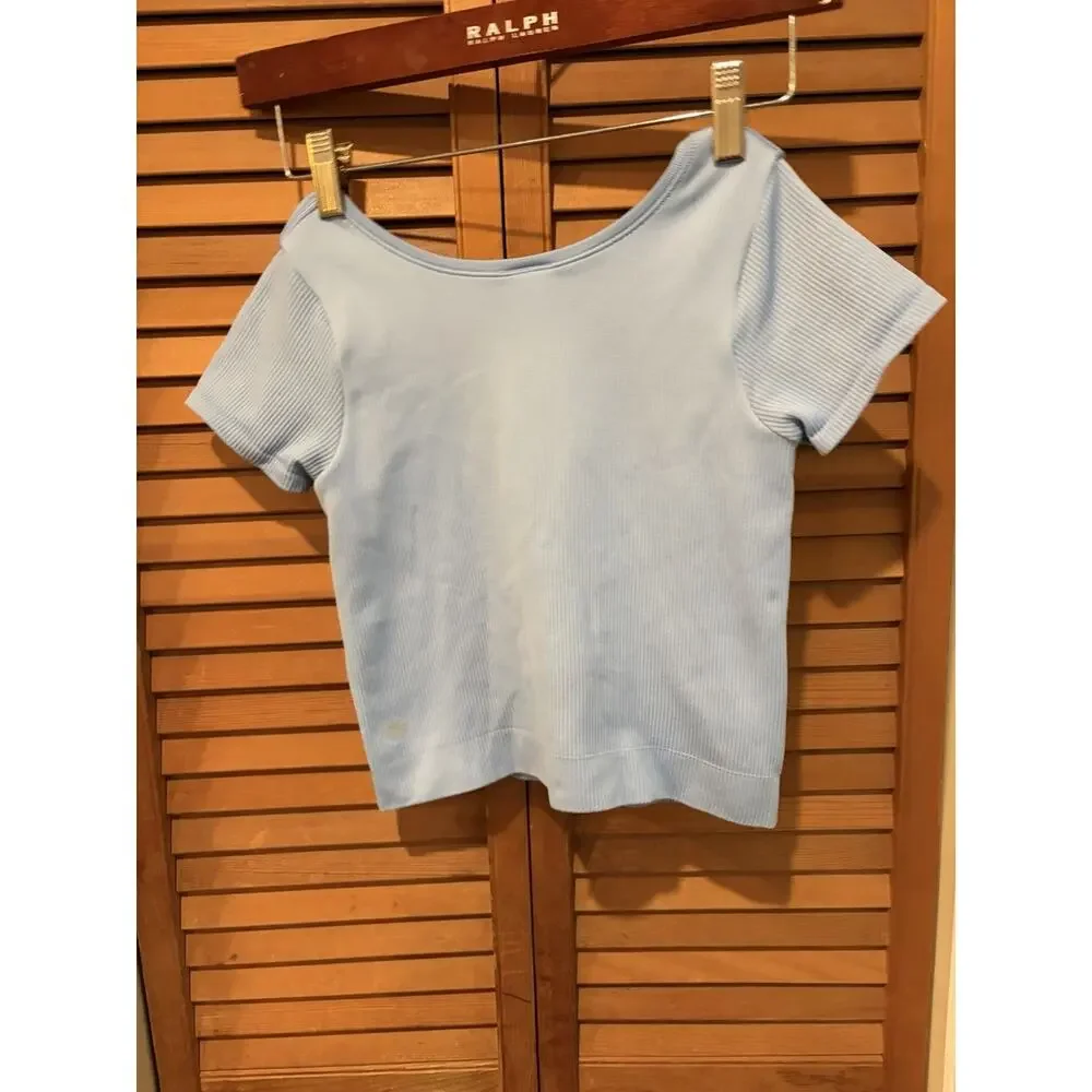 Athleta Girl Rise Above Ribbed Cropped T-Shirt Periwinkle Size Large (12) EUC!